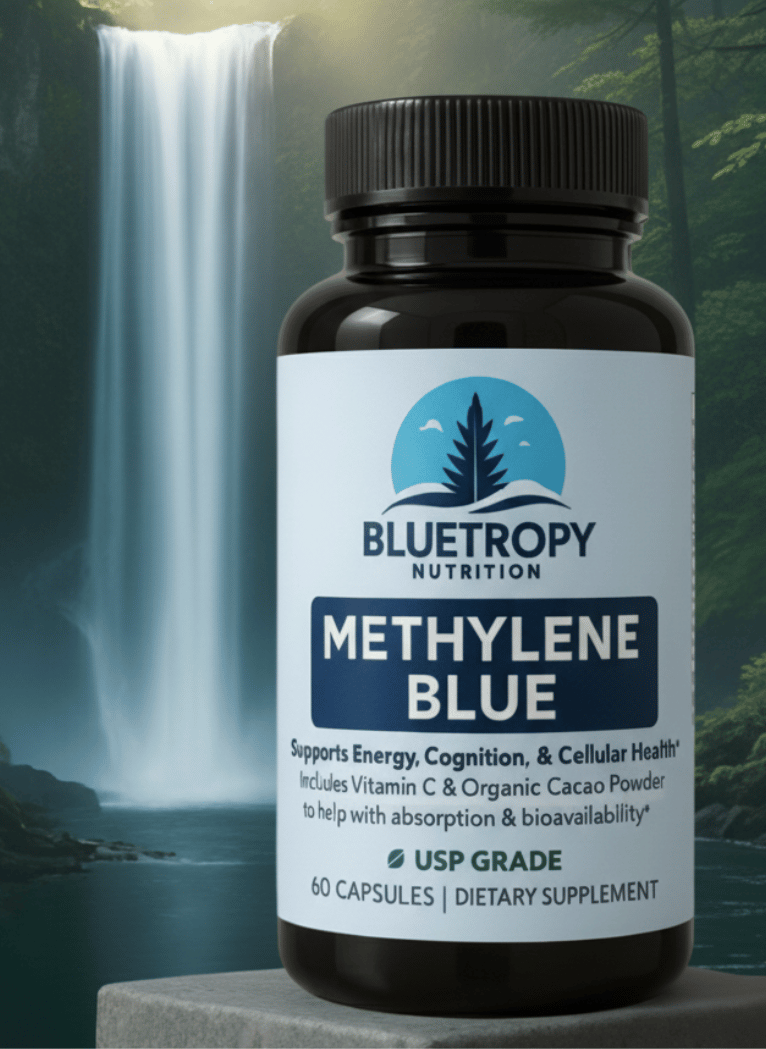 Bluetropy bottle with scenic background