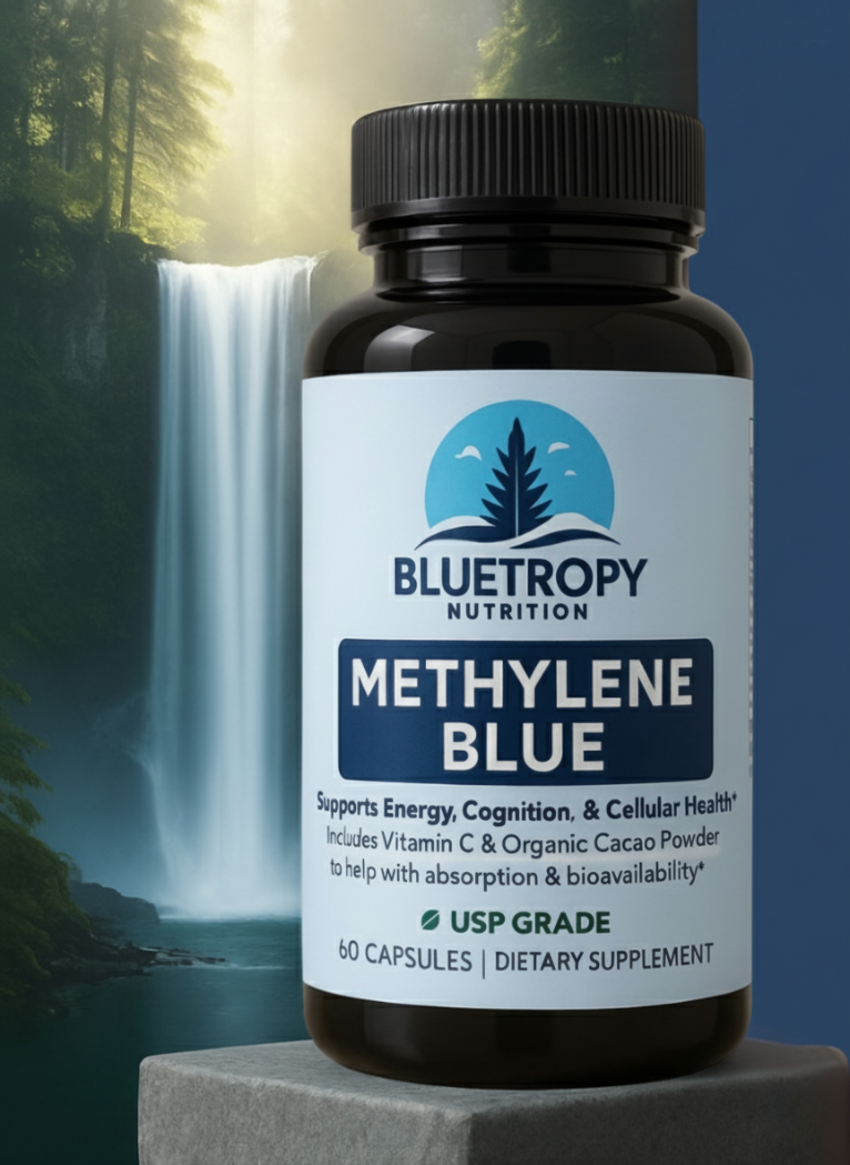 Bluetropy bottle with scenic background